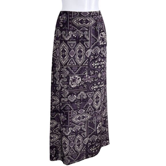 Talbots Womens 4 Purple Geometric Print A-Line Midi High Waist Skirt Silk Boho - Picture 6 of 16